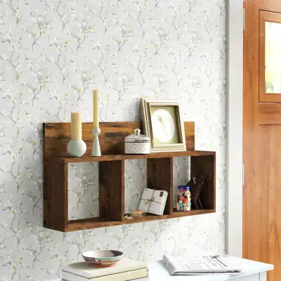 Wall-Mounted 3-Cubby Shelf with Display Ledge, View more