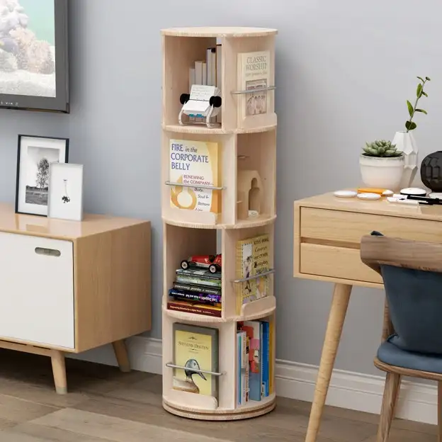 4-Tier Rotating Bookshelf, 360° Solid Wood Stackable | Bookcases ...
