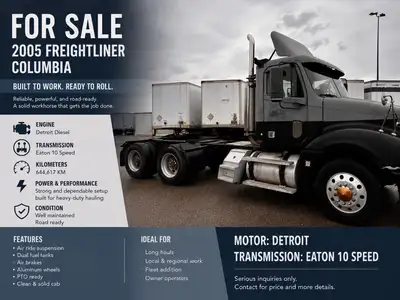 2005 Freightliner Columbia Day Cab – Detroit Diesel | Eaton 10-Speed Selling my 2005 Freightliner Co...