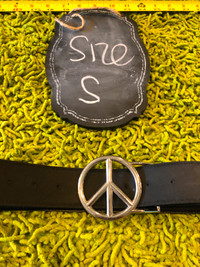 Black Peace clip on thick fashion belt - EUC