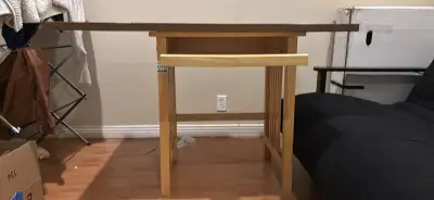 Well used desk, sturdy but not the sturdiest, has a rollout keyboard tray, cable management in the b...