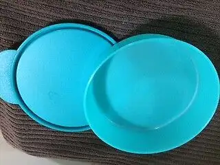 971 Tupperware Aqua Round Container #1405 with lid $5.00, View more