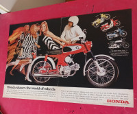 1967 HONDA MOTORCYCLES VINTAGE ORIG 14X22 PRINT AD - 60S MOTO