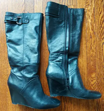 Women's Tall  Black leather boots size 9 used ONCE!  LIKE NEW, View more