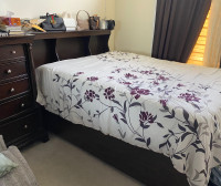 Wood queen size bed with mattress (moving sale)!! 