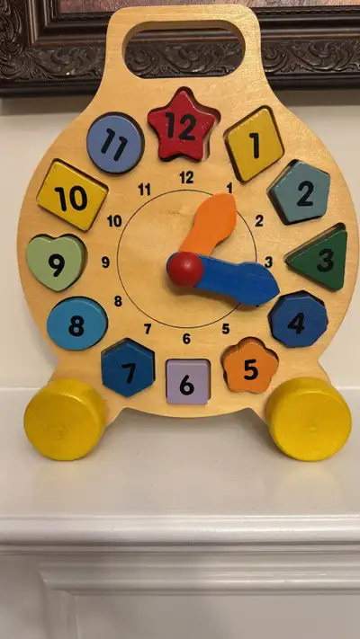 Puzzles Shape Sorting Clock - Wooden Educational Toy Learn to Tell Time Clock $18 Comes from pet& sm...