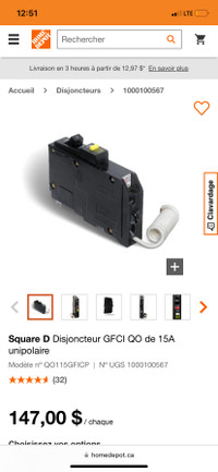 Square D Disjoncteur GFCI QO 15A unipolaire