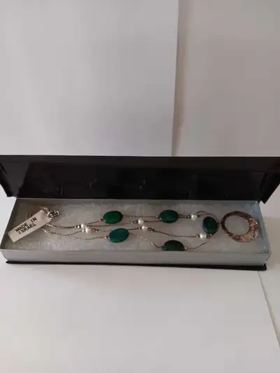 2-Rows SterlingSilver GoldPlated/Pearls & Malachite Necklace,New, View more