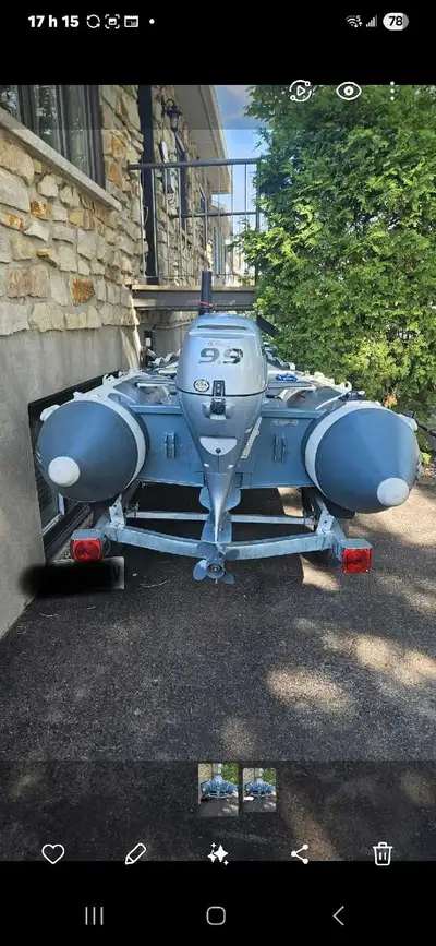 Bateau INNOVOCEAN MA 330 MOTEUR HONDA 9.9 ET REMORQUE Les 3 achetés neuf en 2019 Bateau Innivocean m...