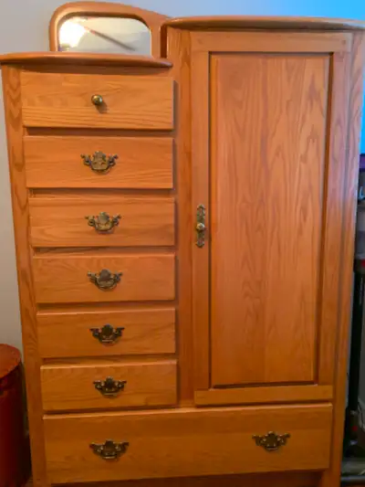 Queen bedroom set with head board, armoire, night stand.
