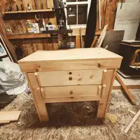 Handmade Pine Desk w/ Shelves + Antique drawer lock