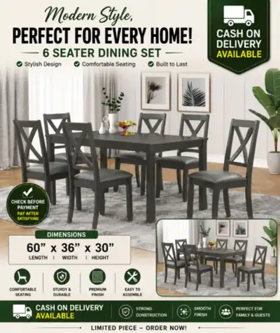 6 Seater Wooden Dining Set | Modern X-Back Chairs, View more