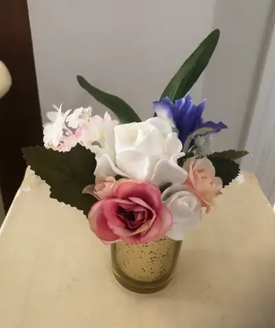 Mini Floral Arrangement in Gold Votive, View more