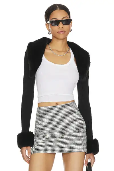 New size XS SUPERDOWN  Amy Faux Fur Bolero in Black, View more