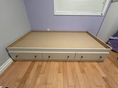 White Twin Platform Bed with 3 Storage Drawers, View more