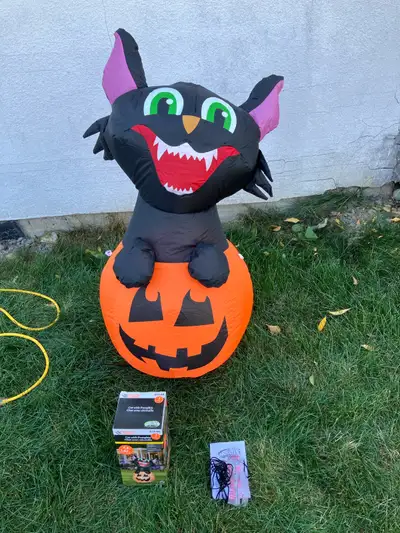 Cute Gemmy Pumpkin Cat Airblown Inflatable, 3.5 feet tall, View more