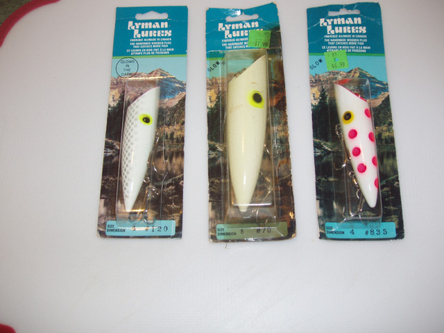 NEW IN THE PACKAGE 4" & 5" ORIGINAL PAINTED EYE GLOW LYMAN LURES in Fishing, Camping & Outdoors in Owen Sound