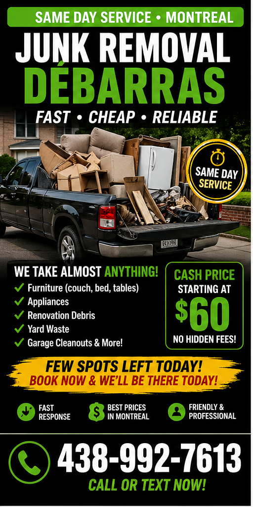 Cheap Junk Removal / Débarras Pas Cher – Same Day!438829113064171521