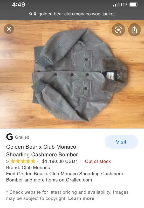 NEW!!  Golden Bear wool bomber jackt/shearling colar.(Reg:$1400) in Men's in City of Montréal - Image 5