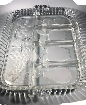 Vintage - Indiana Clear Glass Dish Platter Tray - Fruit Motif pattern ~13"x9" - Approximately 13 x 9...