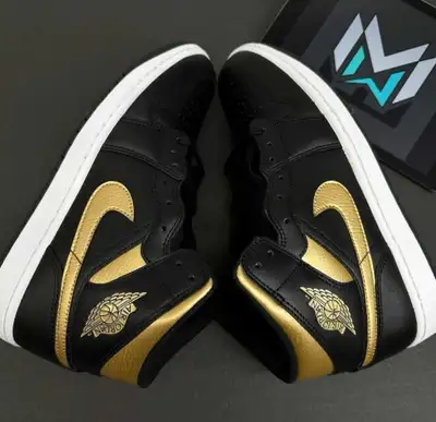 AIR JORDAN 1 MID "BLACK-GOLD" MEN'S SZ10.5 NEW IN BOX , View more
