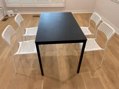 Black Dining Table with 4 White Chairs, View more