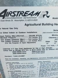 Airstream pura fire building heaters 225,000 btu