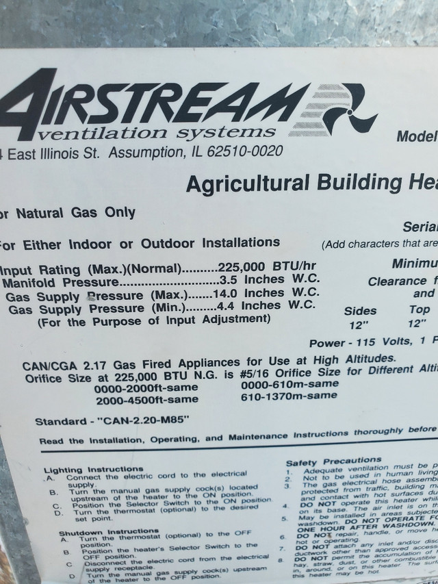 Airstream pura fire building heaters 225,000 btu in Heating, Cooling & Air in St. Albert