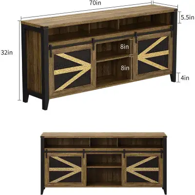 VFK series: 70" farmhouse tv stand 6 drawers, 2 gliding doors, View more