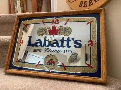 Vintage Labatts Blue bar beer Mirror clock excellent condition, View more