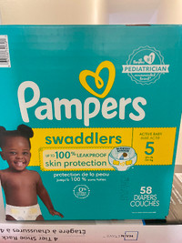 Brand new unopened pampers swaddlers diapers size 5 58 units!