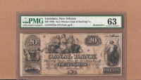 Louisiana New Orleans Canal Bank 1850's $20 PMG CU 63