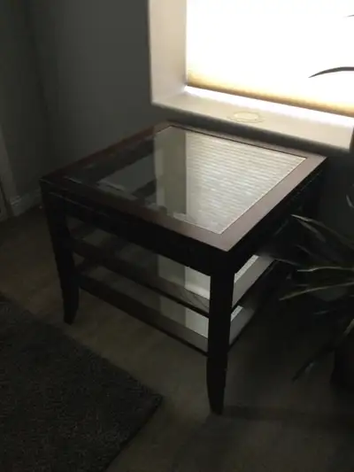Wooden with glass inserts end table, View more