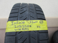 4 tires of Infinity 205/55/16 winter tires w/rims off Subaru Out