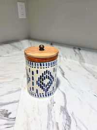 Artisans Of India Indigo Ink Storage Jar With Wooden Lid Ceramic