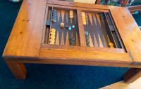 Vintage Solid Wood Table with Removable Backgammon Game Board