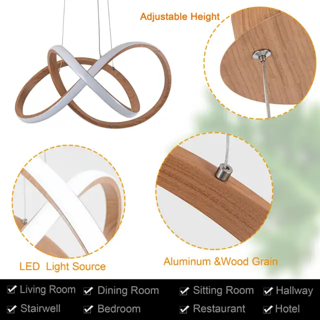 NEW MAYNA Modern LED Pendant Light Chandelier in Wood Finish in Indoor Lighting & Fans in London - Image 7