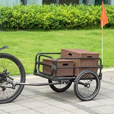 Foldable Bike Cargo Trailer w/ Suspension & Flag, View more