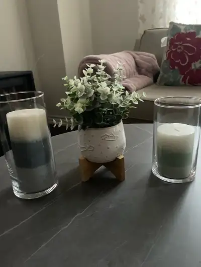 Candles and plant decor, View more