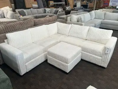 Thin Corduroy Material Sectional V Shaped Sofa with Ottoman , View more