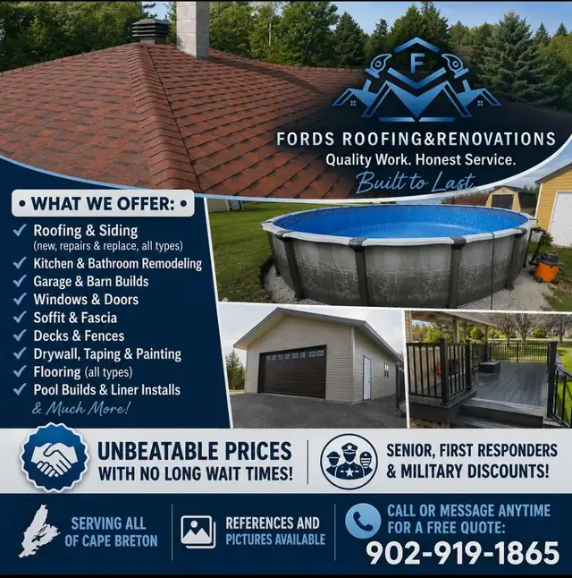 Ford's Roofing & Renovations  in Construction & Trades in Cape Breton - Image 2