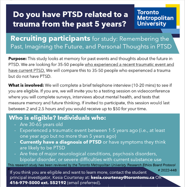 RECRUITING: Participants with PTSD for research dans Bénévolat  à Ville de Montréal