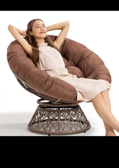 Brand new 2 available in stock Bme 40" Ergonomic Wicker Papasan Chair with Soft Thick Cushion & Fram...