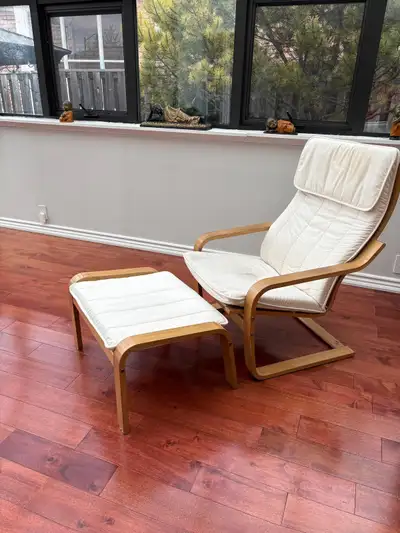 IKEA POÄNG Armchair with Footstool – $100, View more