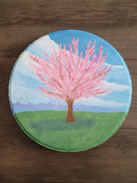 Hand Painted Cherry Blossom Tree On A Stepping Stone
