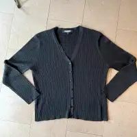 Holt Renfrew Black with Silver Thread Cardigan Sweater-XL