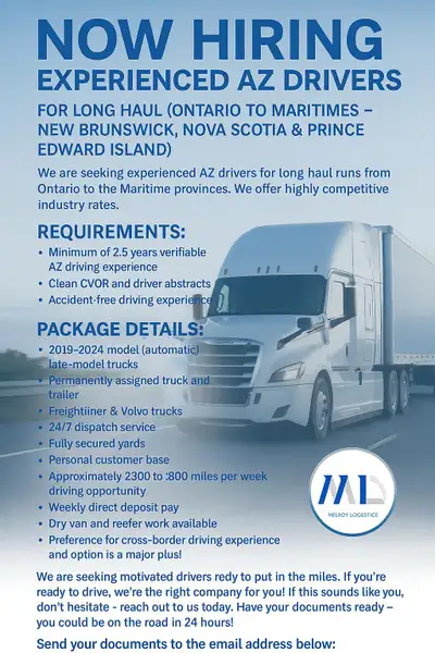 HIRING!! AZ (SINGLE &TEAMS) FOR ON TO MARITIMES AND MORE!!, View more