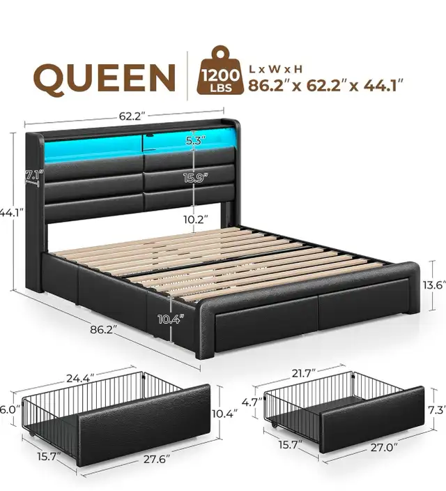 Queen Bed Frame with 4 Storage Drawers630130920963851220
