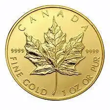 1oz Canadian Gold Maple Leaf Coin Pure .9999 Canadian gold bullion coin Pure gold 1 ounce = 31.1g of...