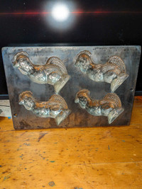 Antique Chocolate mold - 4 Roosters - Bodderas- 1949 